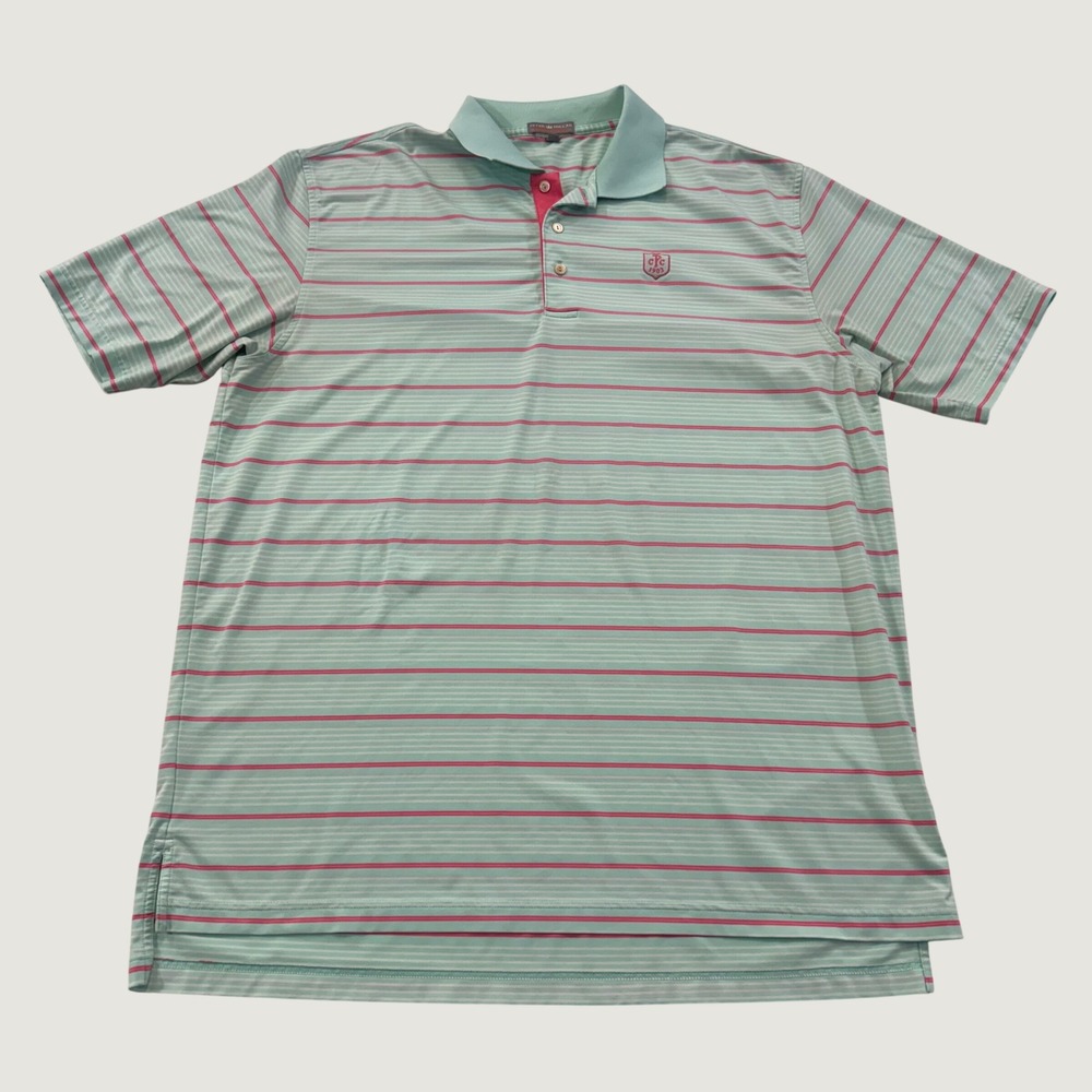 Peter Millar Summer Comfort Polo Mens XL Mint Green Pink Stripe Golf CTC Crest
